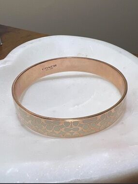 Coach Rose Gold-Tone Bangle with Pale Pink Enamel Signature Pattern